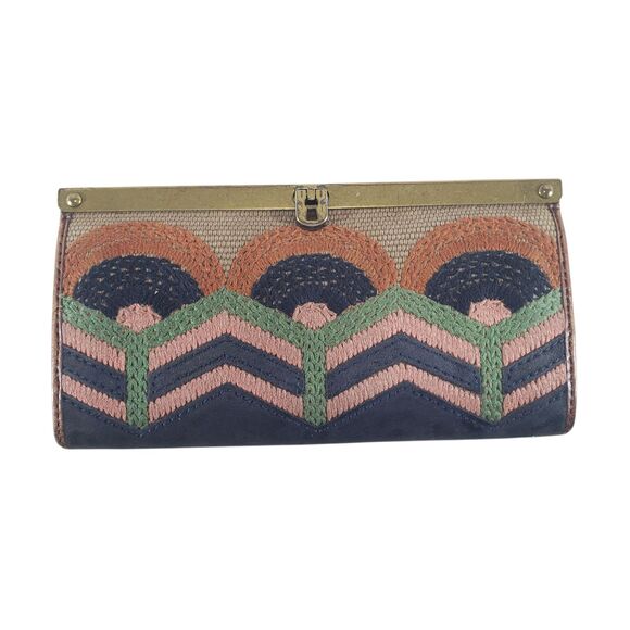 VTG Fossil Wallet Mod Flowers Floral Leather Accordion Embroidered Retro - Picture 1 of 13